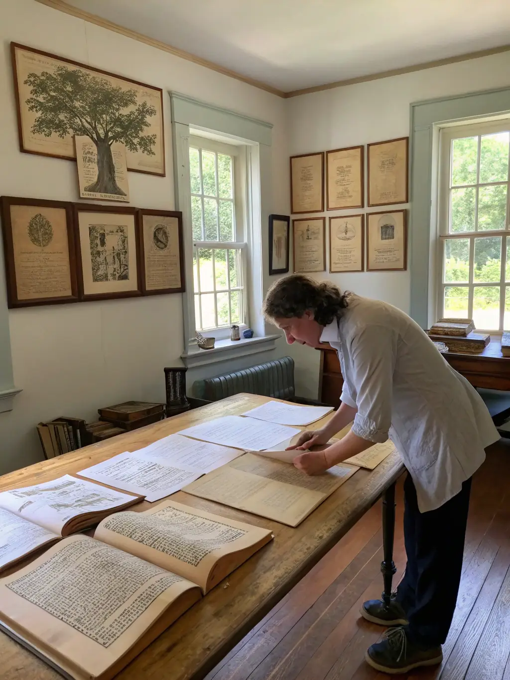 A photograph of a historical document being carefully examined during an archival research workshop at LEVRAOUEG BREIZH, emphasizing the importance of preserving local history.